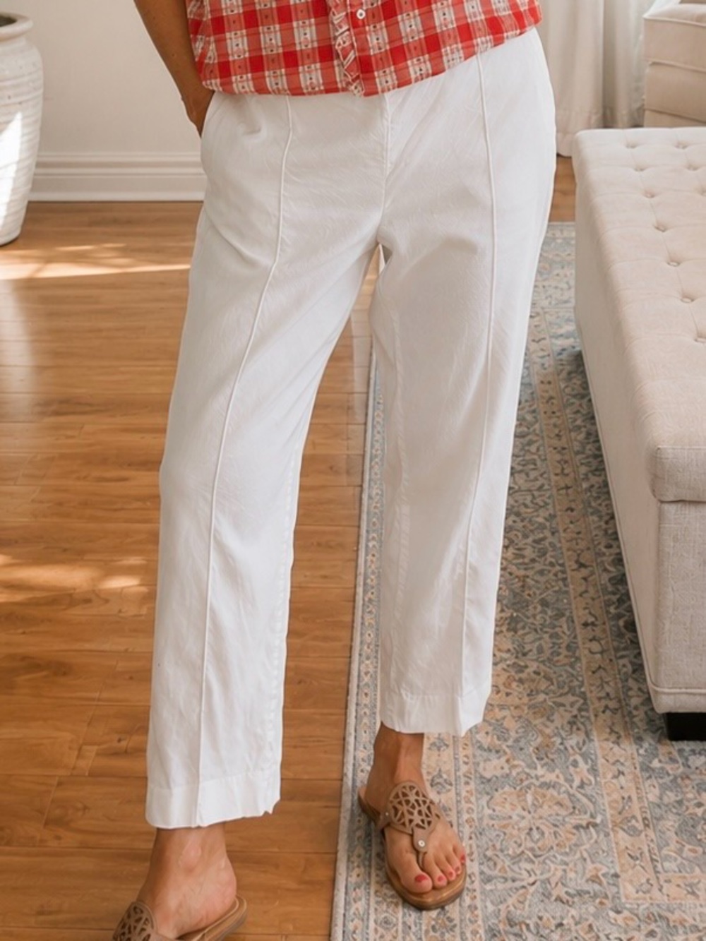 J.Jill Linen Stretch Pull-On Crop Pants White Size Small | High Rise
